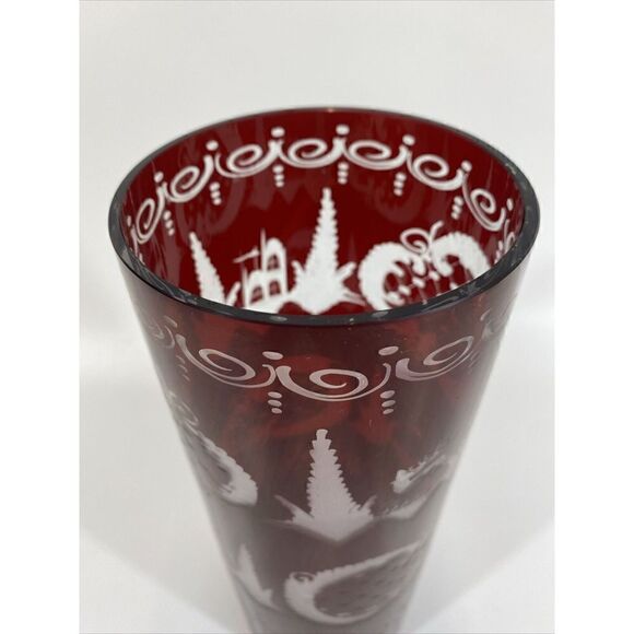 Egermann Ruby Red Cut To Clear Glass Vase Czech Bohemian Castle 40’s 10” X 4” - Picture 5 of 13
